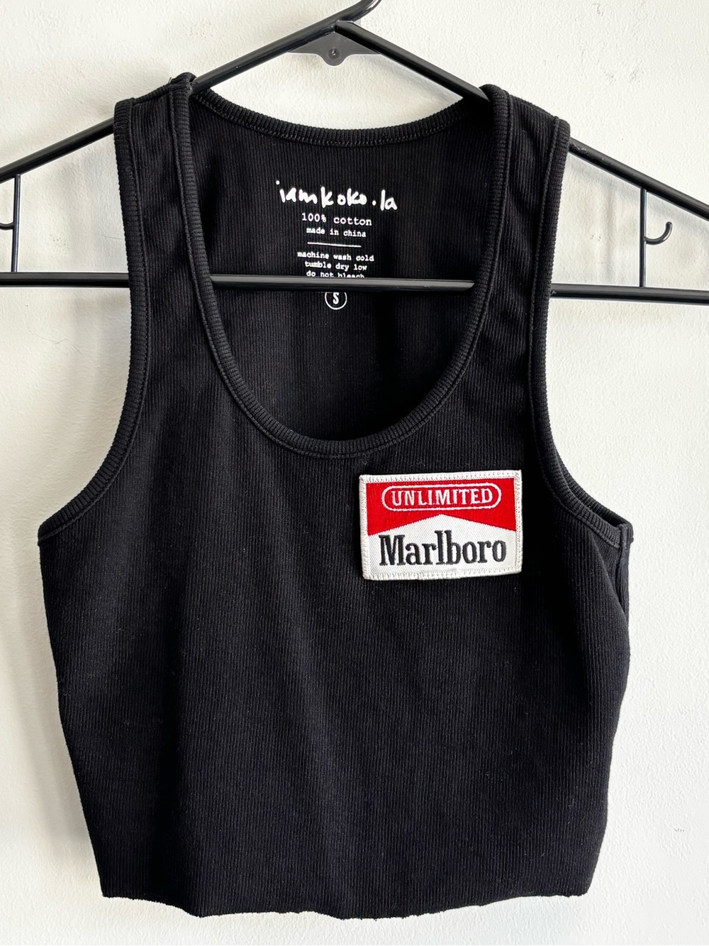 Marlboro Black Ribbed Cropped Tank with Red & White Patch